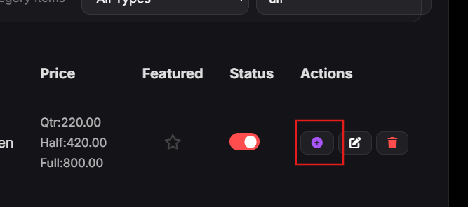 Item Add-ons Setup Button in Items List