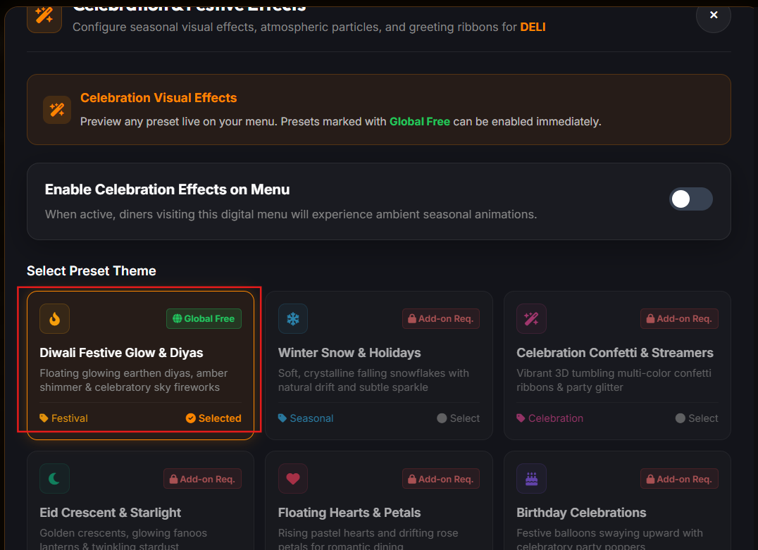 Festive Effects Studio Preset Selection