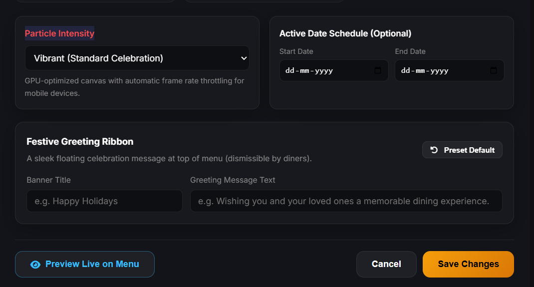 Intensity, Schedule and Greeting Ribbon Customizer